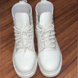 All white Dr.martens combat boots